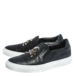 Pre Owned Philipp Plein Black Leather Slip On Sneakers Size 40