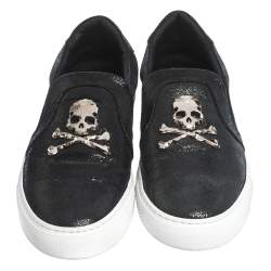 Pre Owned Philipp Plein Black Leather Slip On Sneakers Size 40