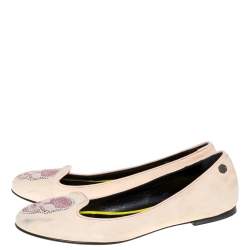 Pre Owned Philipp Plein Beige Suede Diamante Skull Flats Size 40.5