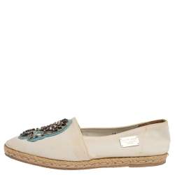 Pre Owned Philipp Plein White Canvas Crystal Embellished Skull Espadrilles Size 38 