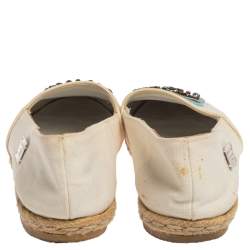 Pre Owned Philipp Plein White Canvas Crystal Embellished Skull Espadrilles Size 38 