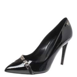 Pre Owned Philipp Plein Black Patent Leather Buckle Detail Pointed Toe Pumps Size 39