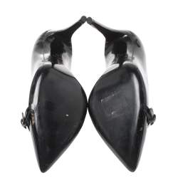 Pre Owned Philipp Plein Black Patent Leather Buckle Detail Pointed Toe Pumps Size 39