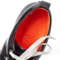 Pre Owned Philipp Plein Black Patent Leather Skull Glittered Cap Toe Low Top Sneakers Size 40.5