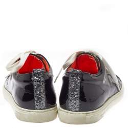 Pre Owned Philipp Plein Black Patent Leather Skull Glittered Cap Toe Low Top Sneakers Size 40.5