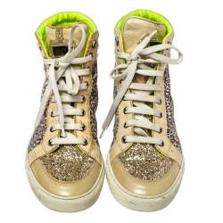 Pre Owned Philipp Plein Animal Print Suede And Python Trim Jungle Glitter High Top Sneakers Size 40.5