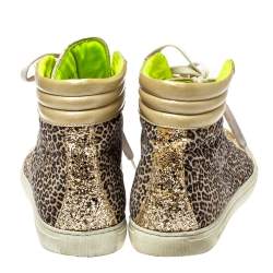 Pre Owned Philipp Plein Animal Print Suede And Python Trim Jungle Glitter High Top Sneakers Size 40.5