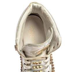 Pre Owned Philipp Plein White Leather Studded High Top Sneakers Size 39.5