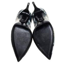 Pre Owned Philipp Plein Green Printed Leather Spike Pumps Size 39