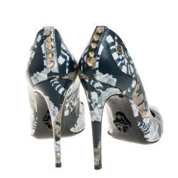 Pre Owned Philipp Plein Green Printed Leather Spike Pumps Size 39