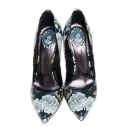 Pre Owned Philipp Plein Green Printed Leather Spike Pumps Size 39