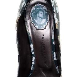 Pre Owned Philipp Plein Green Printed Leather Spike Pumps Size 39