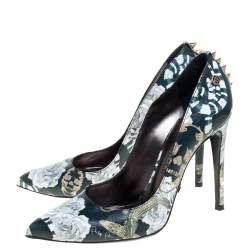Pre Owned Philipp Plein Green Printed Leather Spike Pumps Size 39