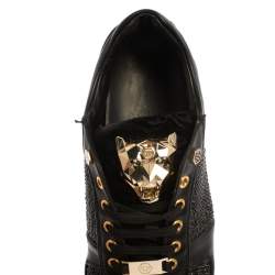 Pre Owned Philipp Plein Black Suede And Leather Embellished Low Top Sneakers Size 40