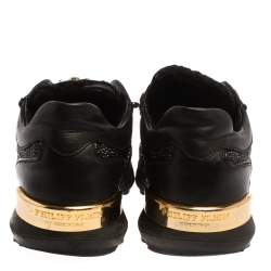 Pre Owned Philipp Plein Black Suede And Leather Embellished Low Top Sneakers Size 40