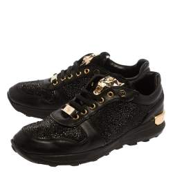 Pre Owned Philipp Plein Black Suede And Leather Embellished Low Top Sneakers Size 40