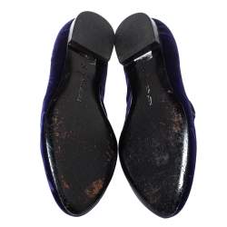 Pre Owned Philipp Plein Purple Velvet Crystal Skull Smoking Slippers Size 35