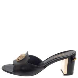 Pre Owned Philipp Plein Black Leather Skull Embellished Slide Sandals Size 40