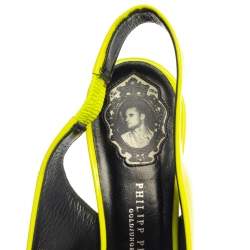 مملوكة مسبقًا Philipp Plein Neon Green/Black Patent Leather Bow Skull Slingback Sandals Size 39.5