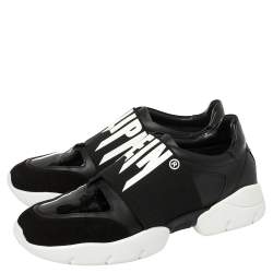 Pre Owned Philipp Plein Black Leather and Suede Logo Strap Slip On Sneakers Size 39