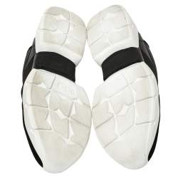 Pre Owned Philipp Plein Black Leather and Suede Logo Strap Slip On Sneakers Size 39