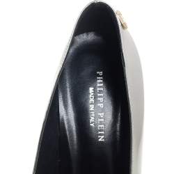 Pre Owned Phillip Plein Silver Leather Peep Toe Buckle Detail Platform Pumps Size 38