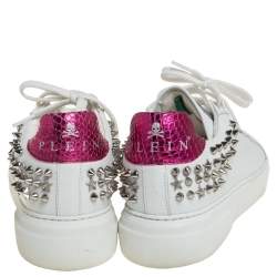 Pre Owned Phillip Plein White/Pink Leather Studded So Cute Sneakers Size 37