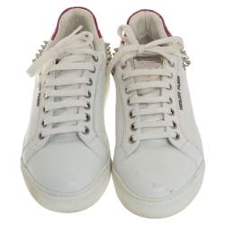 Pre Owned Phillip Plein White/Pink Leather Studded So Cute Sneakers Size 37