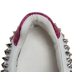 Pre Owned Phillip Plein White/Pink Leather Studded So Cute Sneakers Size 37