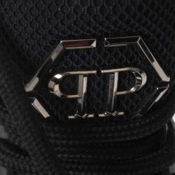 Pre Owned Philipp Plein Black Elastic And Mesh Slip On High Top Sneakers Size 39