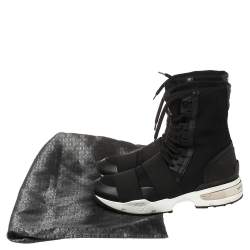 Pre Owned Philipp Plein Black Elastic And Mesh Slip On High Top Sneakers Size 39