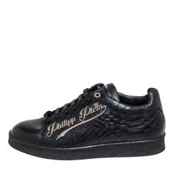 Philipp Plein Black Python Embossed Leather Low Top Sneakers Size 39