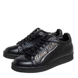 Philipp Plein Black Python Embossed Leather Low Top Sneakers Size 39