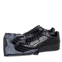 Philipp Plein Black Python Embossed Leather Low Top Sneakers Size 39