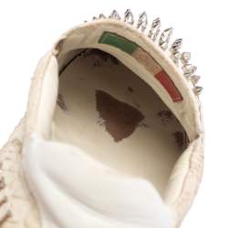 Philipp Plein Cream Python Embossed Leather Spike Slip On Sneakers Size 42.5