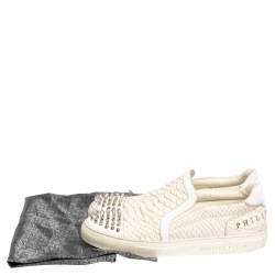 Philipp Plein Cream Python Embossed Leather Spike Slip On Sneakers Size 42.5