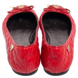 Pre Owned Philipp Plein Red Quilted Leather Bow Ballet Flats Size 38