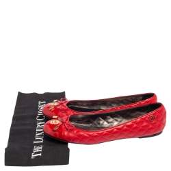 Pre Owned Philipp Plein Red Quilted Leather Bow Ballet Flats Size 38