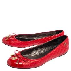 Pre Owned Philipp Plein Red Quilted Leather Bow Ballet Flats Size 38