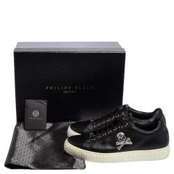 Pre Owned Phillip Plein Black Leather Skull Embellished Low Top Sneakers Size 40
