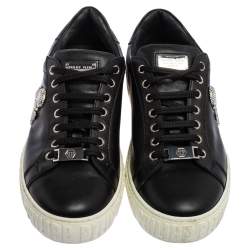 Pre Owned Phillip Plein Black Leather Skull Embellished Low Top Sneakers Size 40