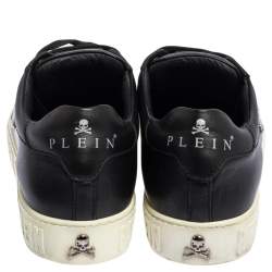 Pre Owned Phillip Plein Black Leather Skull Embellished Low Top Sneakers Size 40