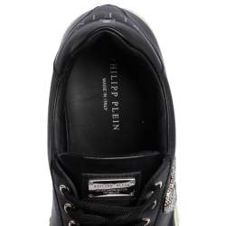 Pre Owned Phillip Plein Black Leather Skull Embellished Low Top Sneakers Size 40