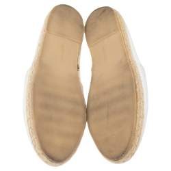 Pre Owned Philipp Plein Cream Canvas Crystal Embellished Skull Espadrille Flats Size 38