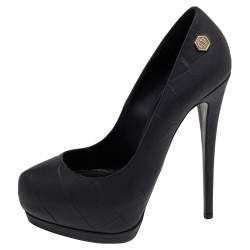 Pre Owned Philip Plein Black Leather Platform Pumps Size 36