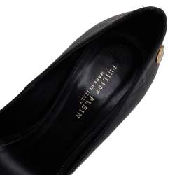 Pre Owned Philip Plein Black Leather Platform Pumps Size 36