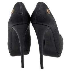 Pre Owned Philip Plein Black Leather Platform Pumps Size 36