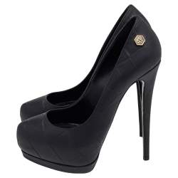 Pre Owned Philip Plein Black Leather Platform Pumps Size 36