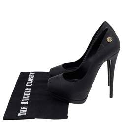 Pre Owned Philip Plein Black Leather Platform Pumps Size 36