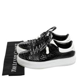 Pre Owned Phillip Plein Black/White Python Embossed Leather Sneakers Size 39